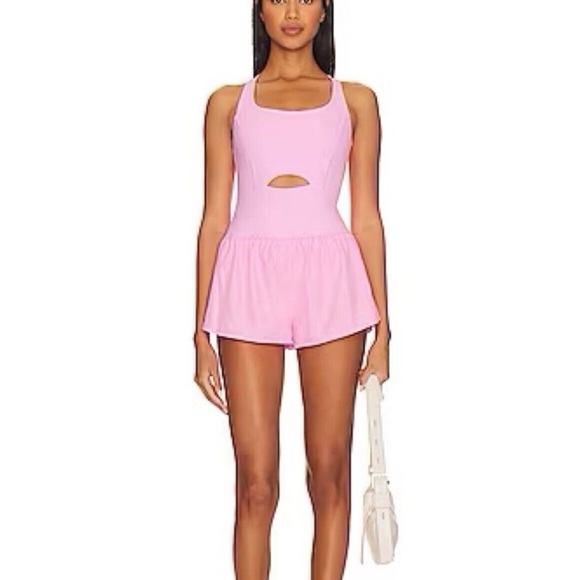 Free People Movement-Pink Righteous Runsie Cutout Criss Cross Workout Romper - Picture 1 of 9